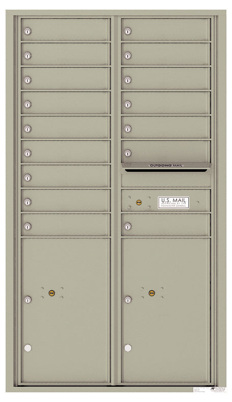 Versatile Front Loading Commercial Mailbox with 16 Tenant Doors and 2 Parcel Lockers-Postal Grey (PG)