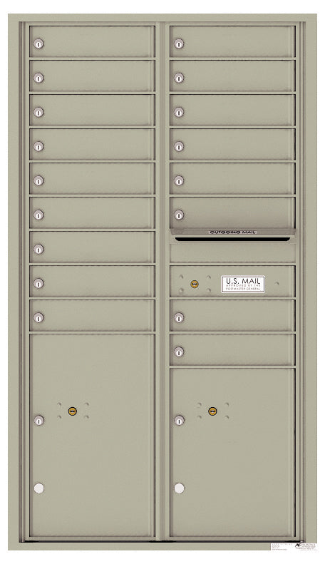 Versatile Front Loading Commercial Mailbox with 17 Tenant Doors and 2 Parcel Lockers-Postal Grey (PG)