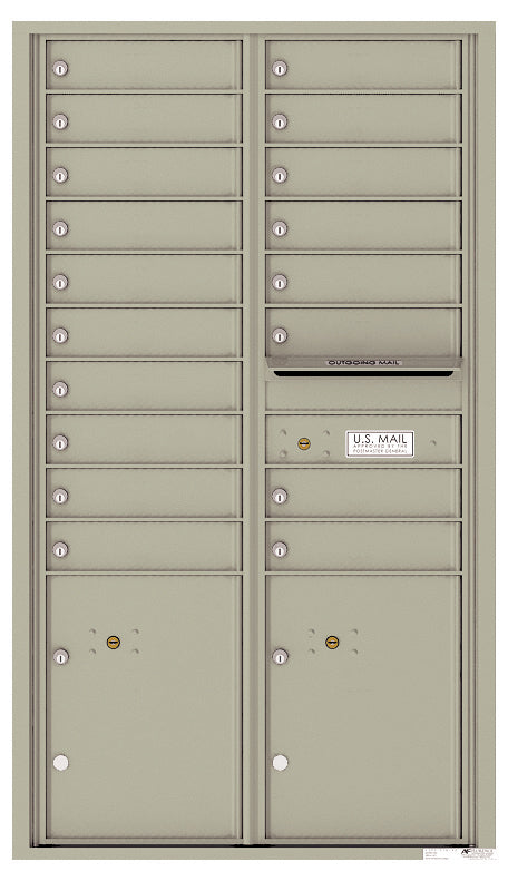 Versatile Front Loading Commercial Mailbox with 18 Tenant Doors and 2 Parcel Lockers-Postal Grey (PG)