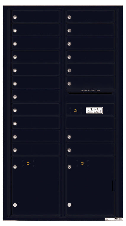 Front Loading Commercial Mailbox with 19 Tenant Compartments and 2 Parcel Lockers - Versatile Double Column Mailbox-Black (BK)