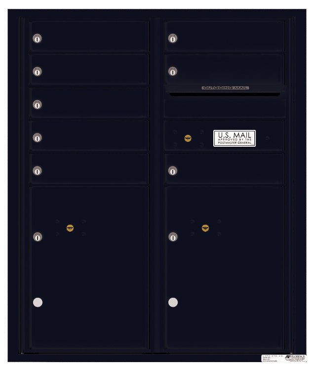Versatile Front Loading Double Column Commercial Mailbox with 8 Tenant Compartments and 2 Parcel Lockers-Black (BK)