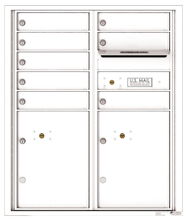Versatile Front Loading Double Column Commercial Mailbox with 8 Tenant Compartments and 2 Parcel Lockers-White (WH)
