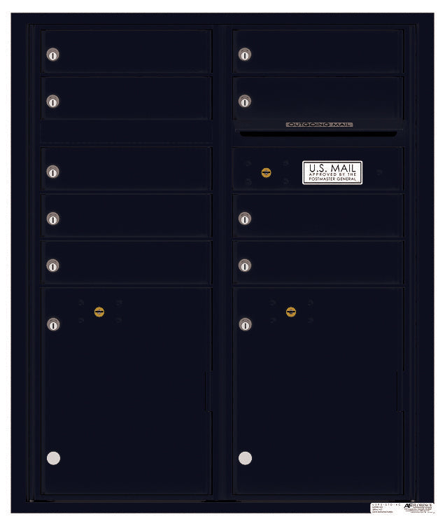 Versatile Front Loading Double Column Commercial Mailbox with 9 Tenant Compartments and 2 Parcel Lockers-Black (BK)