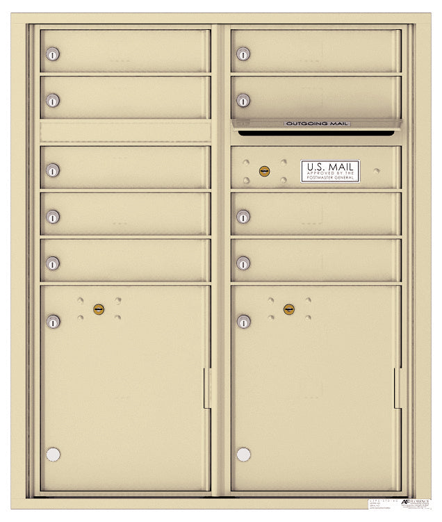 Versatile Front Loading Double Column Commercial Mailbox with 9 Tenant Compartments and 2 Parcel Lockers-Sandstone (SD)