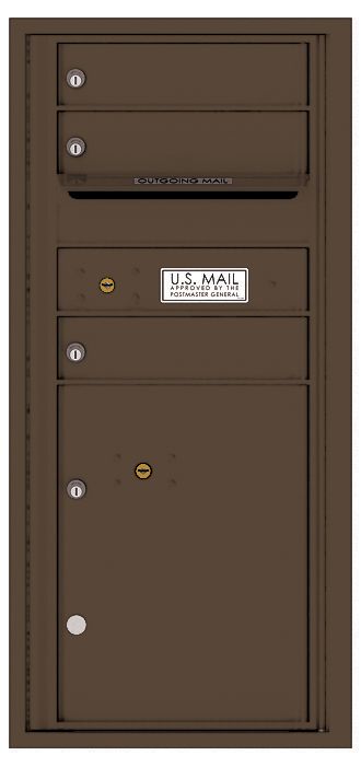 Versatile Front Loading Single Column Commercial Mailbox with 3 Tenant Compartments and 1 Parcel Locker-Antique Bronze (AB)