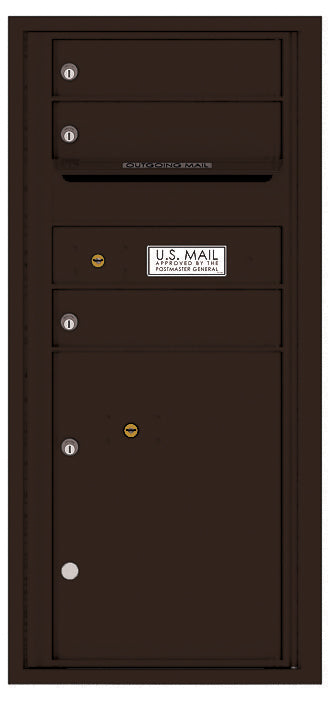 Versatile Front Loading Single Column Commercial Mailbox with 3 Tenant Compartments and 1 Parcel Locker-Dark Bronze (DB)