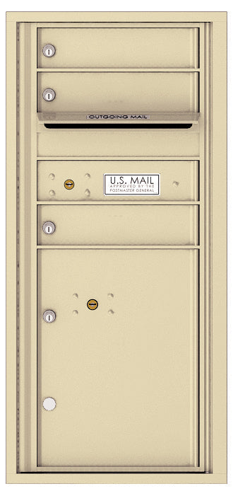 Versatile Front Loading Single Column Commercial Mailbox with 3 Tenant Compartments and 1 Parcel Locker-Sandstone (SD)