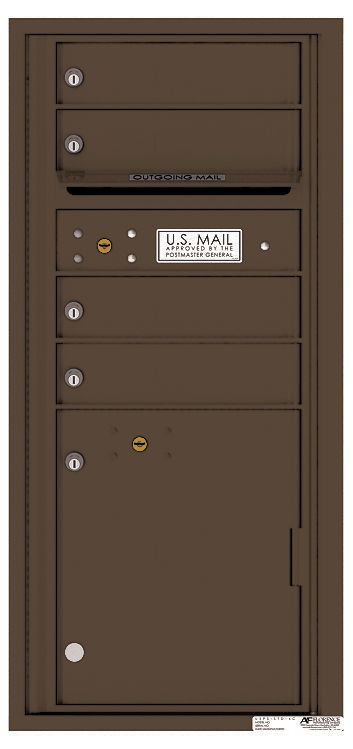 Versatile Front Loading Single Column Commercial Mailbox with 4 Tenant Compartments and 1 Parcel Locker-Antique Bronze (AB)