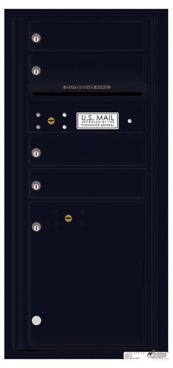 Versatile Front Loading Single Column Commercial Mailbox with 4 Tenant Compartments and 1 Parcel Locker-Black (BK)