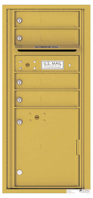 Versatile Front Loading Single Column Commercial Mailbox with 4 Tenant Compartments and 1 Parcel Locker-Gold Speck (GS)