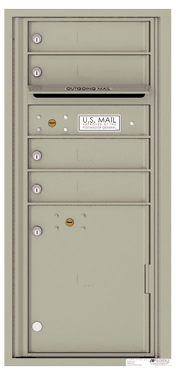 Versatile Front Loading Single Column Commercial Mailbox with 4 Tenant Compartments and 1 Parcel Locker-Postal Grey (PG)