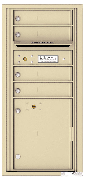 Versatile Front Loading Single Column Commercial Mailbox with 4 Tenant Compartments and 1 Parcel Locker-Sandstone (SD)