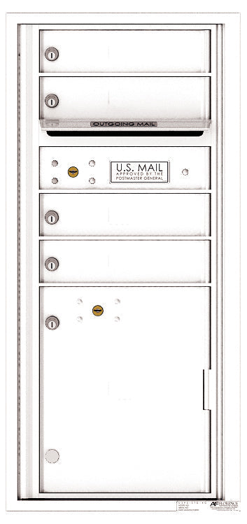 Versatile Front Loading Single Column Commercial Mailbox with 4 Tenant Compartments and 1 Parcel Locker-White (WH)