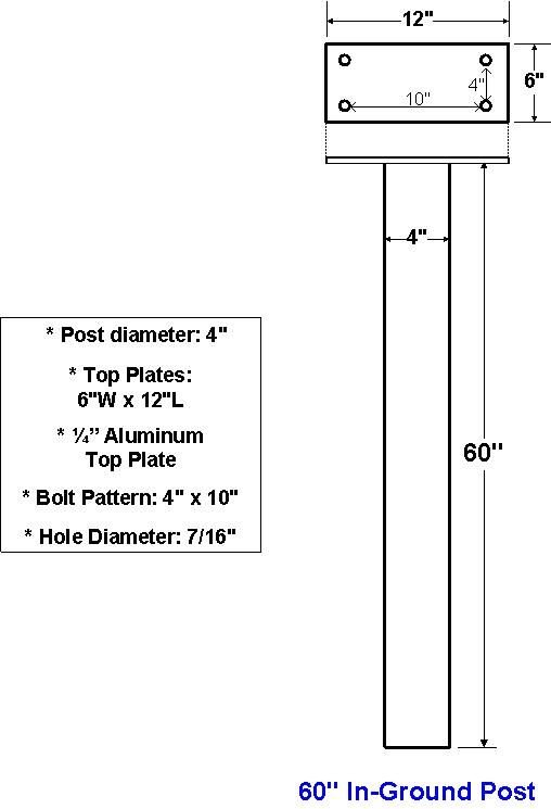 60" Standard Aluminum In-Ground Post For Standard or Custom Commercial