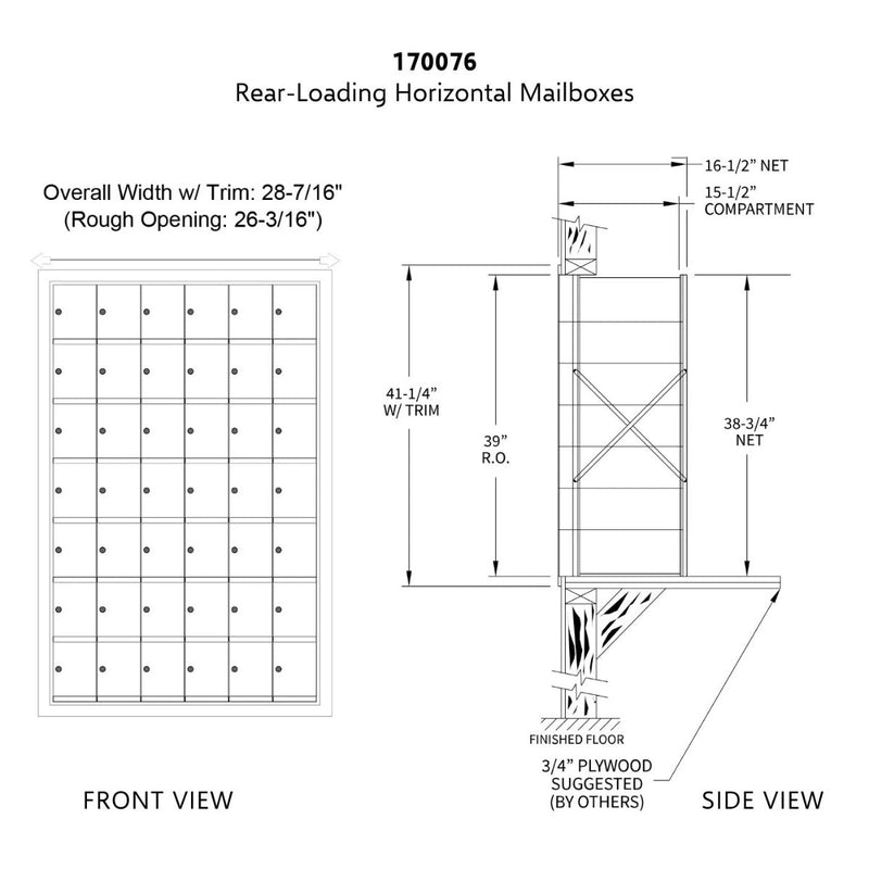 7 Doors High x 6 Doors (42 Tenants) 1700 Horizontal Mailbox Rear-Load Private Distribution in Anodized Aluminum Finish