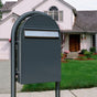 USPS Approved Bobi Classic B Rear Access Modern Locking Grey Mailbox with Stainless Steel Mail Slot and Round Grey  Post Combo
