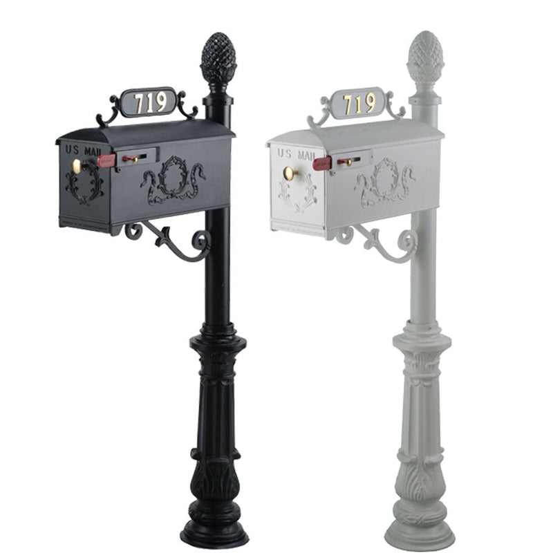 Residential Mailbox System with Olive Wreath Decorative Mailbox and Pineapple Finial