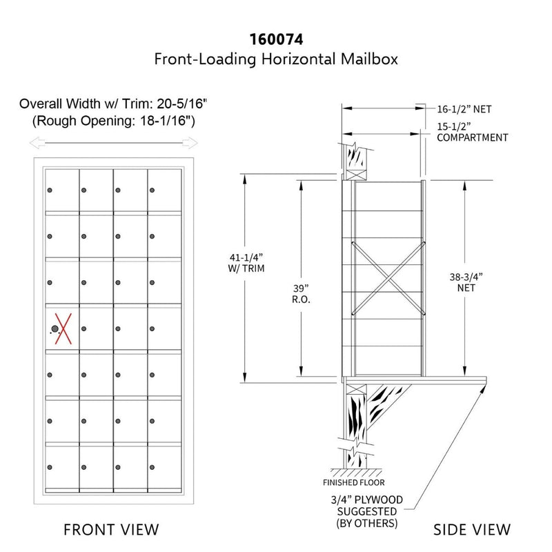7 Doors High x 4 Doors (27 Tenants) 1600 Front-Load Private Distribution Mailbox in Anodized Aluminum Finish