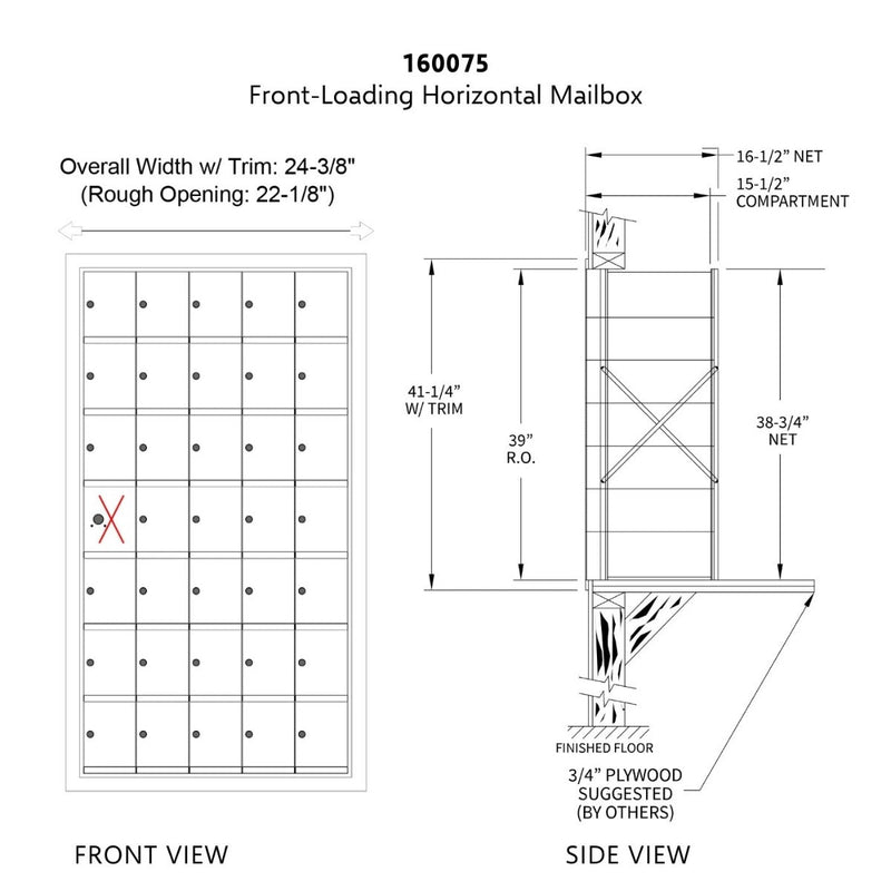 7 Doors High x 5 Doors (34 Tenants) 1600 Front-Load Private Distribution Mailbox in Anodized Aluminum Finish