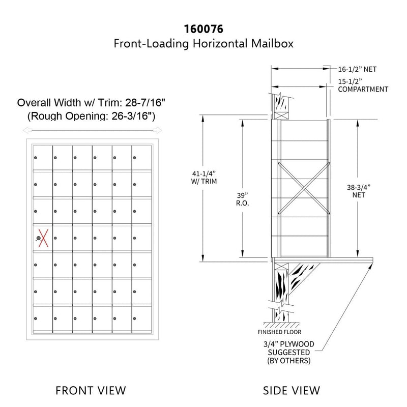7 Doors High x 6 Doors (41 Tenants) 1600 Front-Load Private Distribution Mailbox in Anodized Aluminum Finish