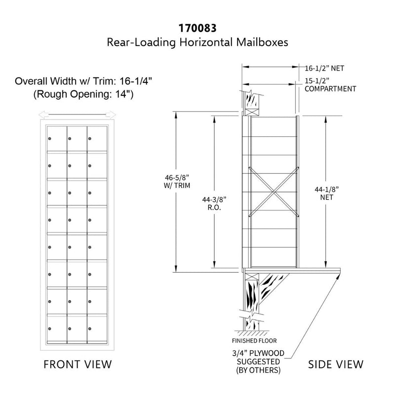 8 Doors High x 3 Doors (24 Tenants) 1700 Horizontal Mailbox Rear-Load Private Distribution in Anodized Aluminum Finish