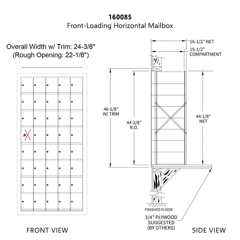 8 Doors High x 5 Doors (39 Tenants) 1600 Front-Load Private Distribution Mailbox in Anodized Aluminum Finish
