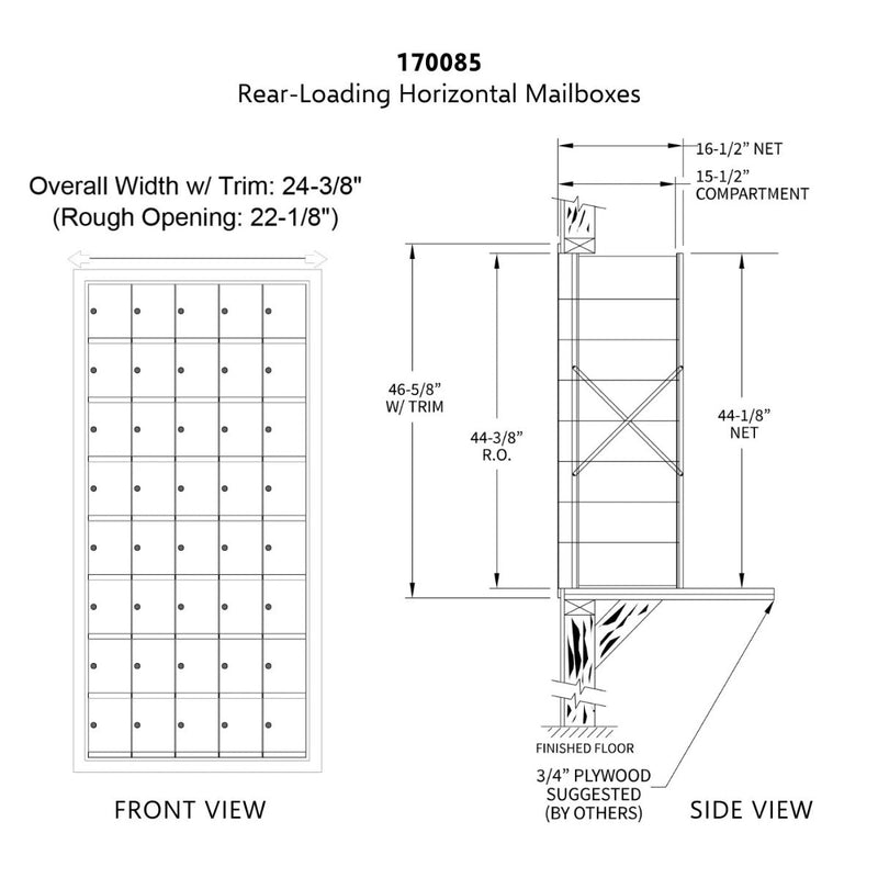 8 Doors High x 5 Doors (40 Tenants) 1700 Horizontal Mailbox Rear-Load Private Distribution in Anodized Aluminum Finish