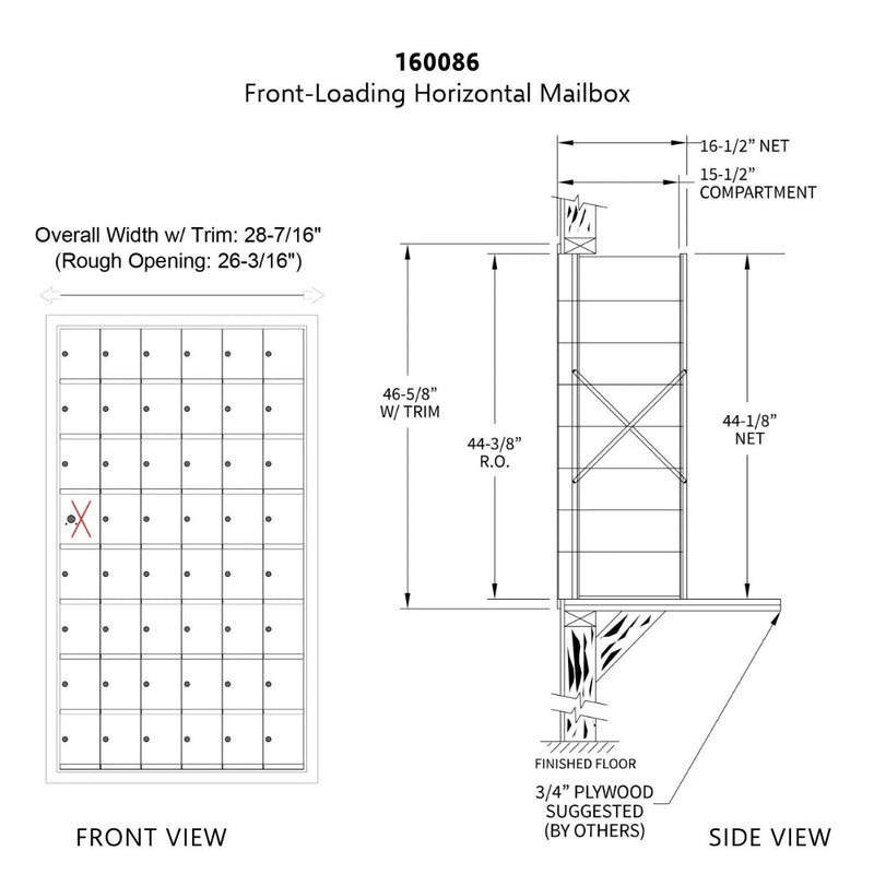 8 Doors High x 6 Doors (47 Tenants) 1600 Front-Load Private Distribution Mailbox in Anodized Aluminum Finish