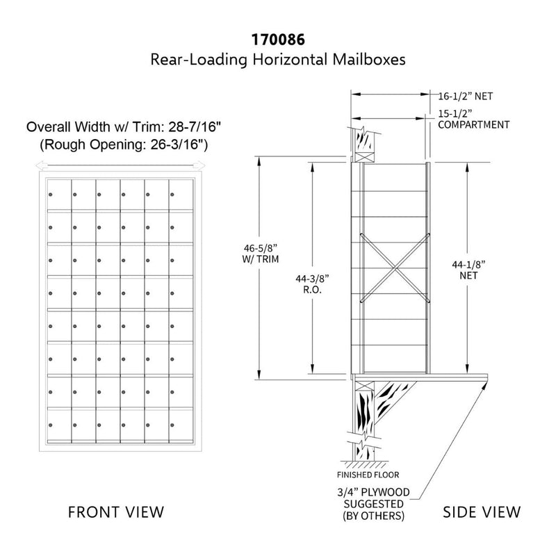 8 Doors High x 6 Doors (48 Tenants) 1700 Horizontal Mailbox Rear-Load Private Distribution in Anodized Aluminum Finish