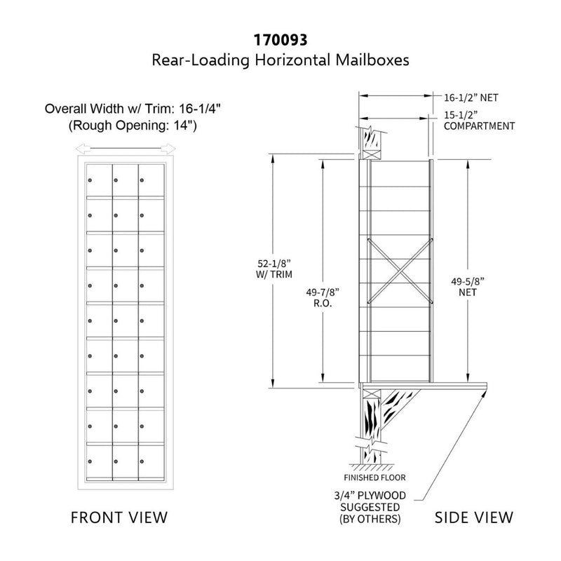 9 Doors High x 3 Doors (27 Tenants) 1700 Horizontal Mailbox Rear-Load Private Distribution in Anodized Aluminum Finish