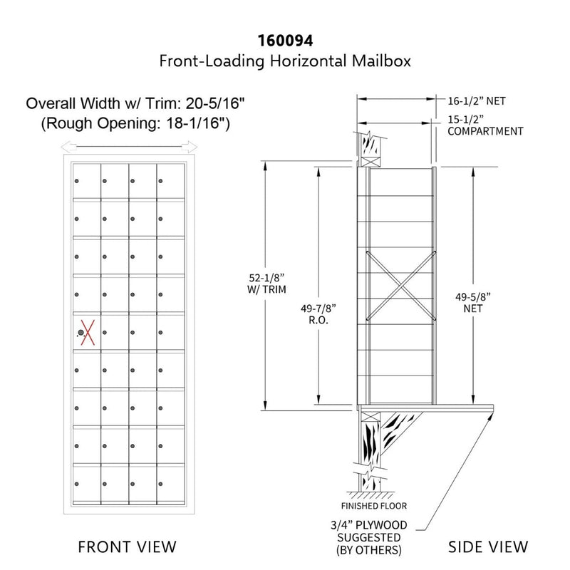 9 Doors High x 4 Doors (35 Tenants) 1600 Front-Load Private Distribution Mailbox in Anodized Aluminum Finish