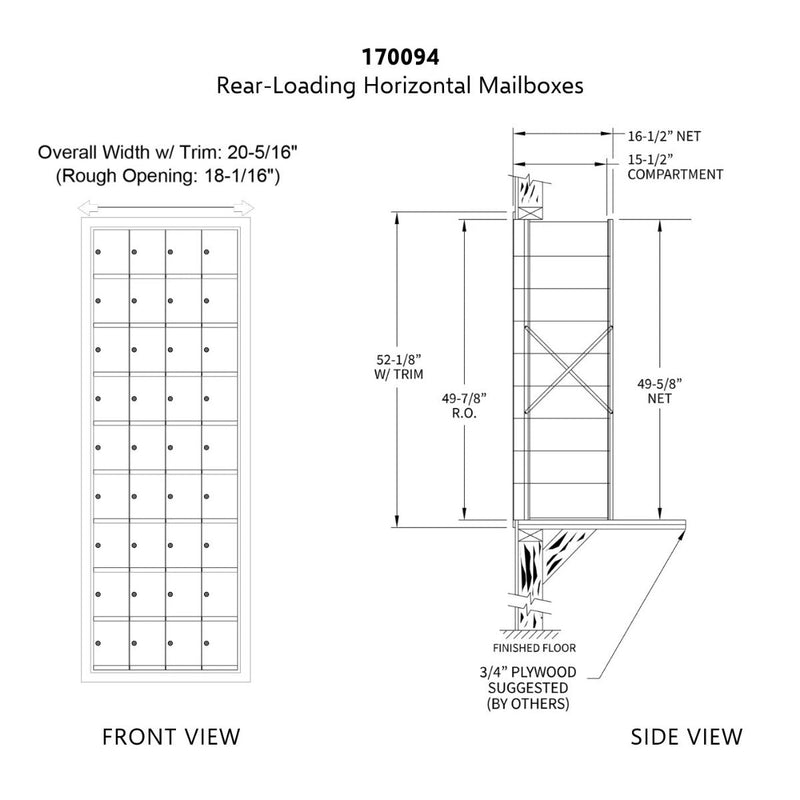 9 Doors High x 4 Doors (36 Tenants) 1700 Horizontal Mailbox Rear-Load Private Distribution in Anodized Aluminum Finish