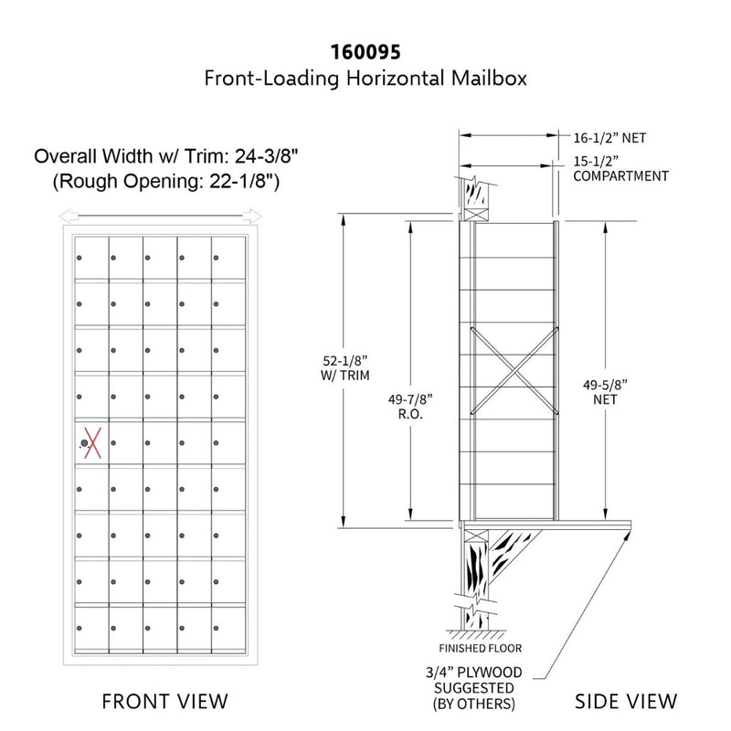 9 Doors High x 5 Doors (44 Tenants) 1600 Front-Load Private Distribution Mailbox in Anodized Aluminum Finish