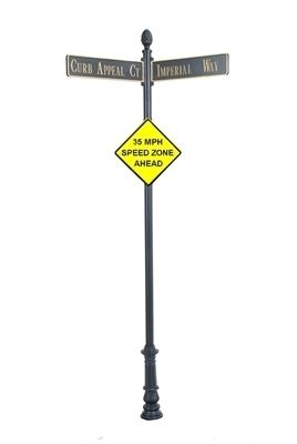 Century Round Post Street Sign with Cast Blades and 24" Diamond Sign