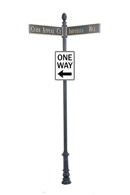 Century Round Post Street Sign with Cast Blades and 24" Rectangle Sign