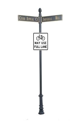 Century Round Post Street Sign with Cast Blades and 24"Square Sign