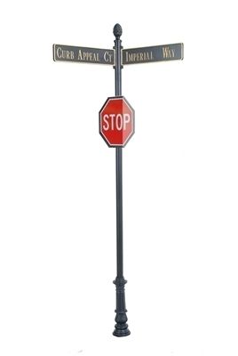 Century Round Post Street Sign with Cast Blades and 24" Stop Sign