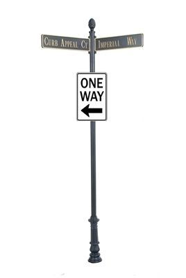 Century Round Post Street Sign with Cast Blades and 30" Rectangle Sign