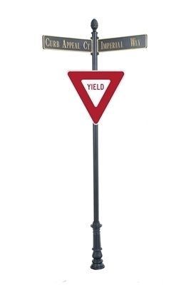 Century Round Post Street Sign with Cast Blades and 30" Yield Sign