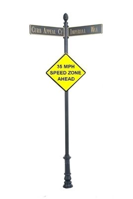 Century Round Post Street Sign with Cast Blades and 30" Diamond Sign