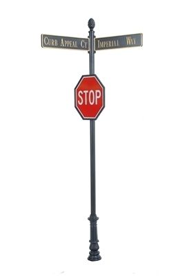 Century 14' 6 in. Tall Round Post Street Sign (14' 6 in. ) w/Cast Blades and 30 in. Stop Sign