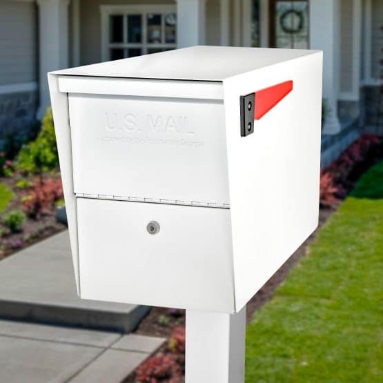 Mail Boss Package Master Locking Mailbox with Post - Alpine White
