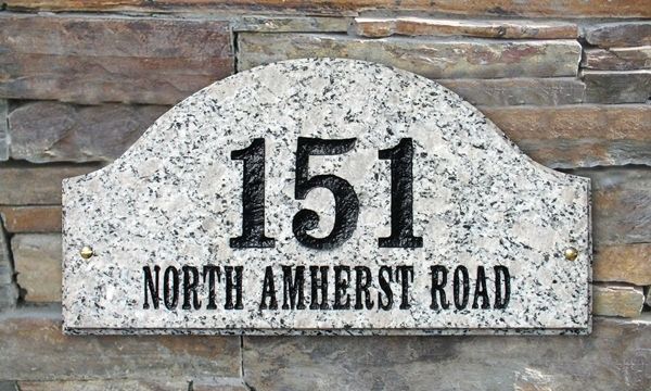 Ridgecrest Arch Solid Granite Address Plaque - Engraved Text