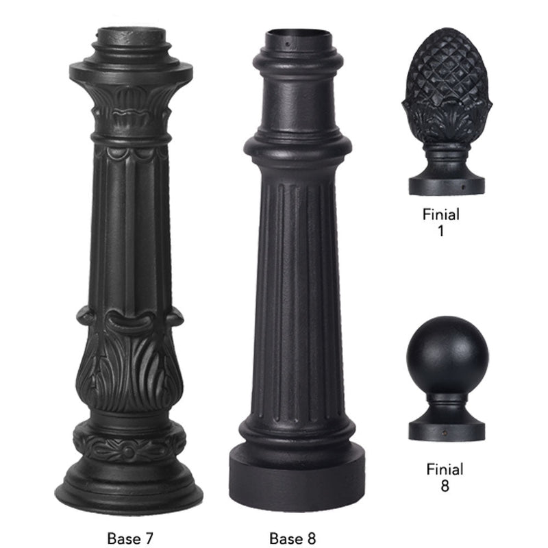 11' High and 3" Diameter Post with Base and Finial for Street Signs