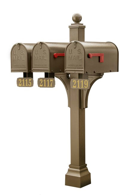 Janzer Multi-Mount Triple Mailbox Decorative Post (Optional Mailboxes Available)