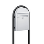 Bobi Classic Slim Front Access Modern Locking White Mailbox and Round Black Post Combo
