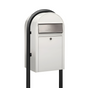 Bobi Grande Front Access White Mailbox with Stainless Steel Mail Slot and Round Black Post Combo