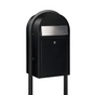 Bobi Grande Front Access Black Mailbox with Stainless Steel Mail Slot and Round Black  Post Combo
