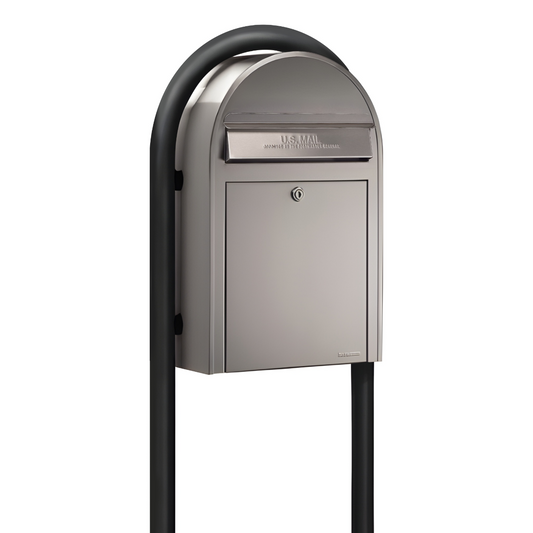 Bobi Classic Front Access Stainless Steel Mailbox and Round Black Post Combo