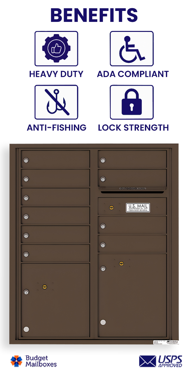 Florence 4C Horizontal Mailbox - 10 Doors, 2 Parcel Lockers - ADA Compliant Max Height USPS Access